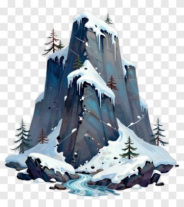 Snowy Mountain With Pine Trees And River PNG