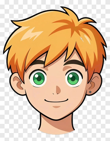 Cartoon Boy With Green Eyes And Orange Hair PNG
