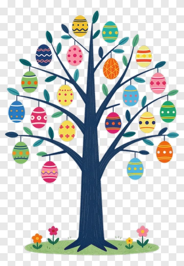 Colorful Easter Tree With Decorative Eggs PNG
