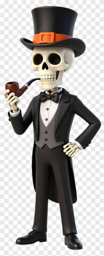 Cartoon Skeleton Wearing A Tuxedo And Top Hat PNG