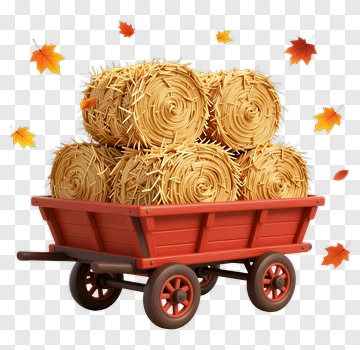 Hay Bales In A Red Wagon PNG