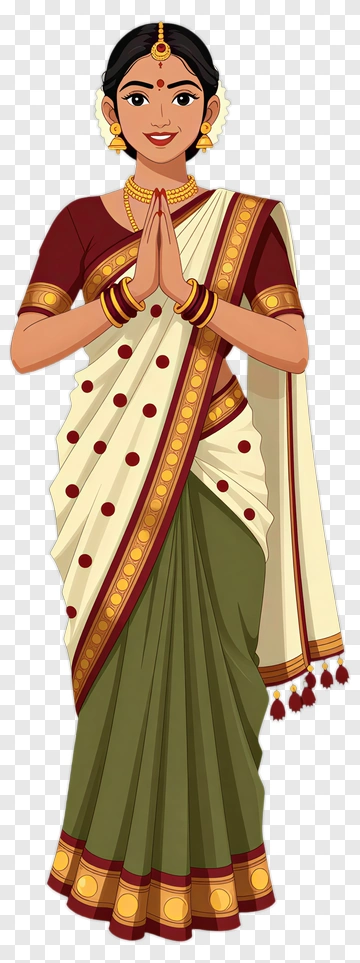 Woman In Traditional Indian Saree With Hands In Prayer Pose PNG