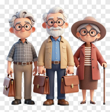 Cartoon Elderly Couple And Man With Briefcases PNG
