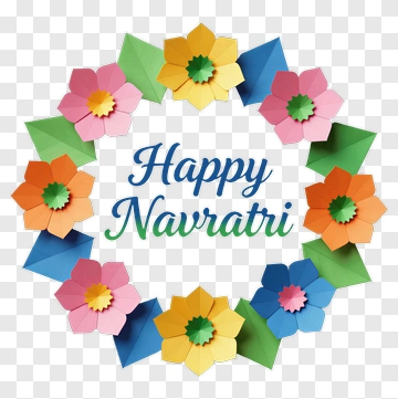 Happy Navratri Floral Wreath PNG