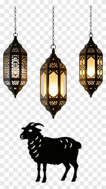 Hanging Lanterns And Silhouette Goat PNG