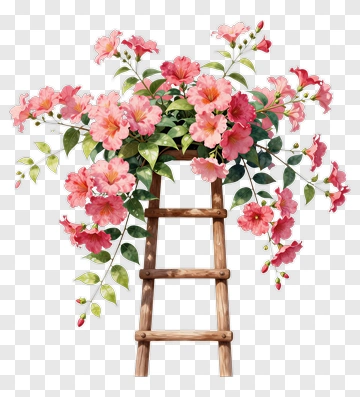 Flower Bouquet On A Wooden Ladder PNG