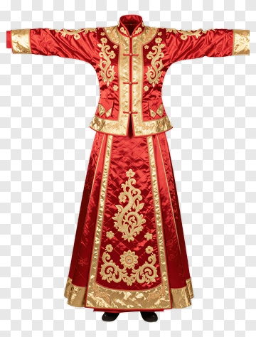 Traditional Red Chinese Dress With Gold Embroidery PNG
