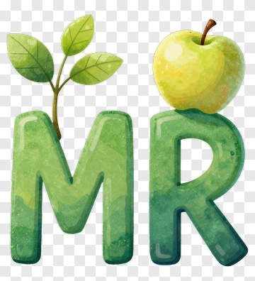 Green Apple And Leafy Letters Mr PNG