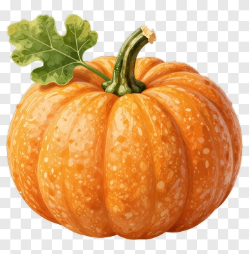 Realistic Orange Pumpkin With Green Leaf PNG