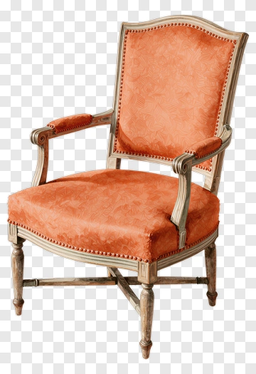 Ornate Armchair With Orange Upholstery PNG