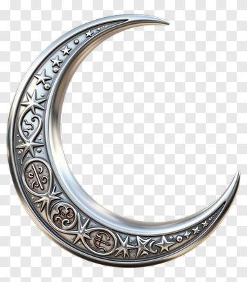Silver Crescent Moon With Stars PNG