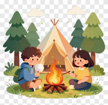 Children Sitting By A Campfire PNG