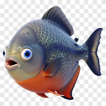 3D Cartoon Piranha Fish PNG