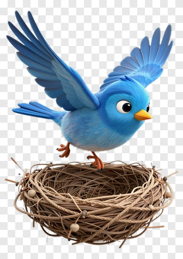 Cartoon Blue Bird Flying Above A Nest PNG
