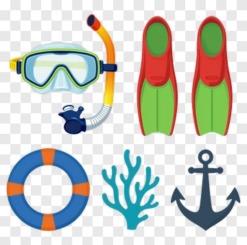 Snorkeling Gear And Marine Elements PNG