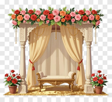 Elegant Floral Wedding Stage Decoration PNG