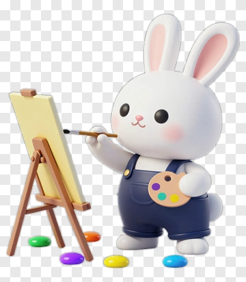 Cartoon Bunny Painting On An Easel PNG