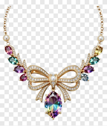 Colorful Necklace With Bow And Gemstones PNG