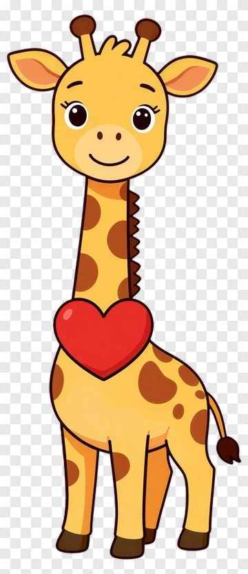 Cartoon Giraffe Holding A Heart PNG