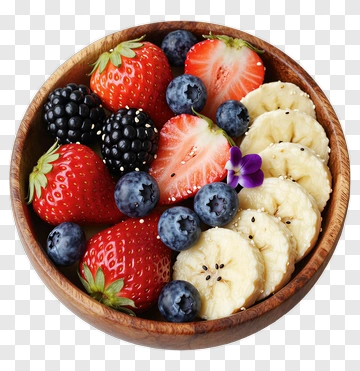 Colorful Fruit Bowl With Strawberries, Blueberries, And Bananas PNG