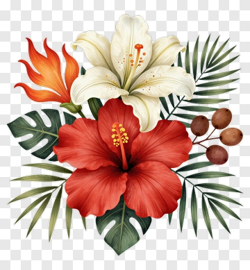 Colorful Floral Arrangement With Hibiscus And Lilies PNG