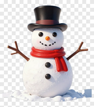 Snowman Wearing A Black Hat And Red Scarf PNG