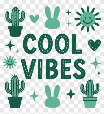 Cool Vibes With Cacti And Smiley Sun PNG