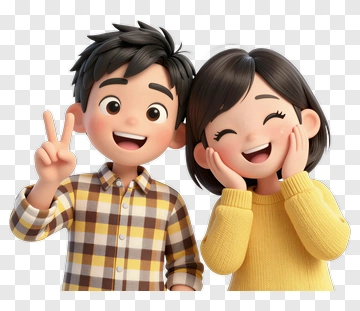 Cartoon Children Smiling Together PNG