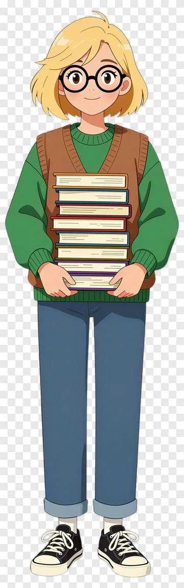Cartoon Student Holding A Stack Of Books PNG