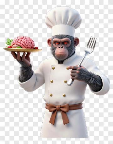 Chef Monkey Holding A Plate Of Brain PNG