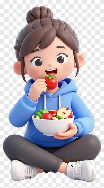 Cartoon Girl Eating A Bowl Of Salad PNG