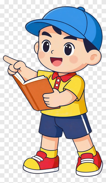 Cartoon Boy Holding A Book And Pointing PNG
