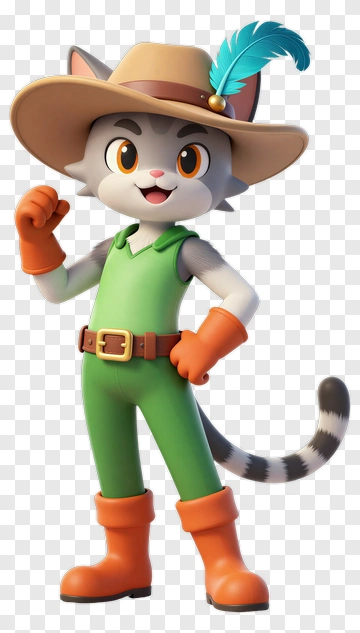 3D Cat Wearing A Cowboy Hat And Green Outfit PNG