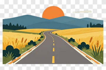 Scenic Road Through A Wheat Field At Sunset PNG