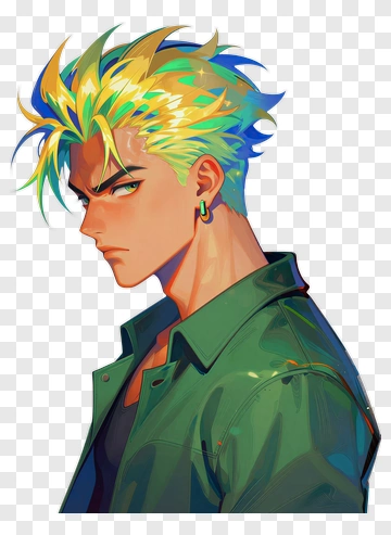 Anime Character With Colorful Hair PNG