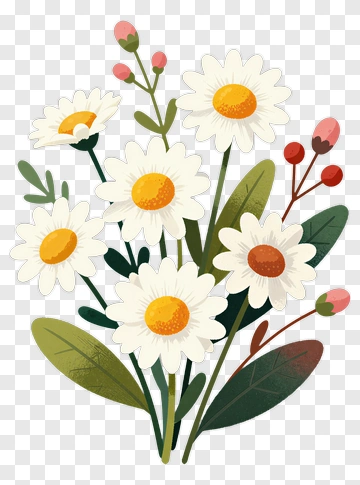 Bouquet Of White Daisies And Pink Flowers PNG