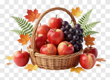 Fruit Basket With Apples And Grapes PNG