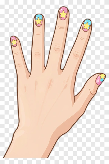 Cartoon Hand With Colorful Star Nail Art PNG
