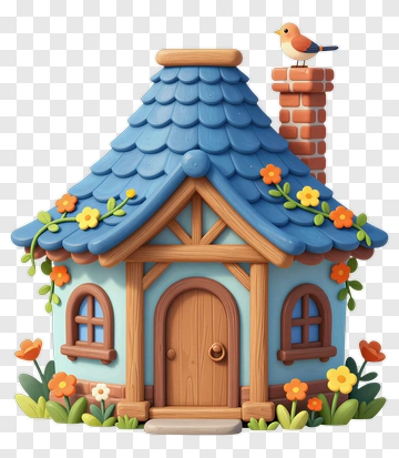 Colorful Cartoon House With Flower Decorations PNG