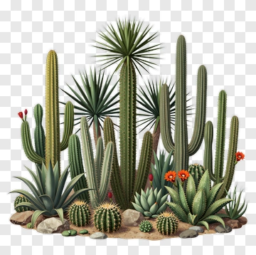 Cactus Garden With Colorful Flowers PNG