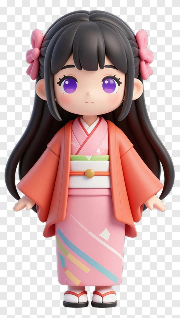 Cute Cartoon Girl In Kimono PNG