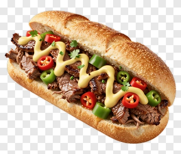 Beef Sandwich With Peppers And Mustard PNG