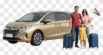 Family With Luggage Beside A Car PNG