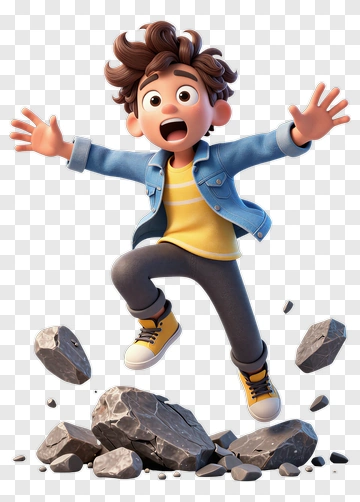 Cartoon Boy Jumping With Rocks PNG