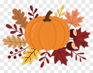 Colorful Pumpkin Surrounded By Autumn Leaves PNG