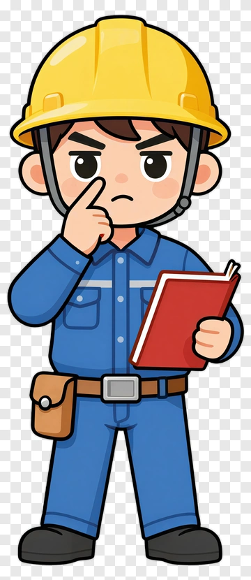 Cartoon Construction Worker Thinking With A Red Notebook PNG