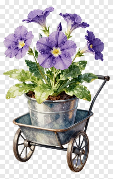 Flowering Plant In A Wheelbarrow PNG