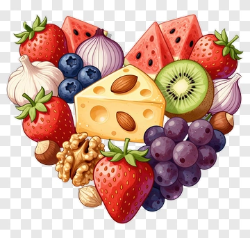 Colorful Heart-Shaped Fruit And Cheese Arrangement PNG