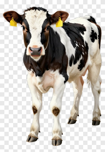 Realistic Black And White Cow With Ear Tags PNG