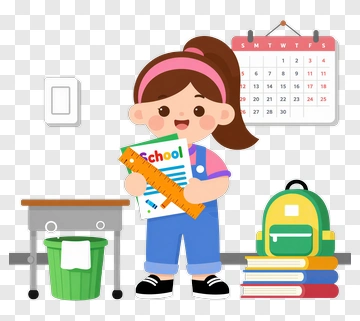 Cartoon Schoolgirl Holding School Supplies PNG